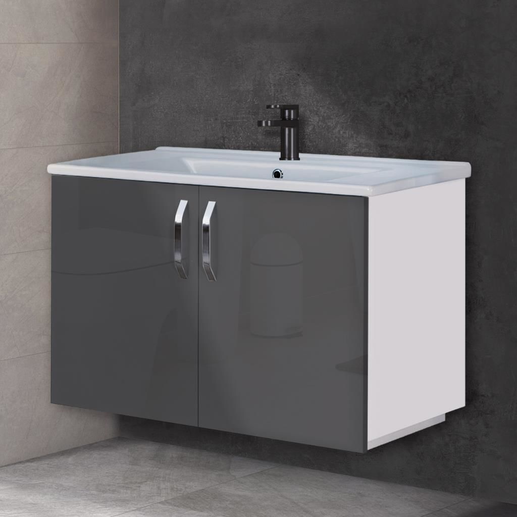 Asmira Lavabolu Alt Dolap - 82 cm - Antrasit Gri