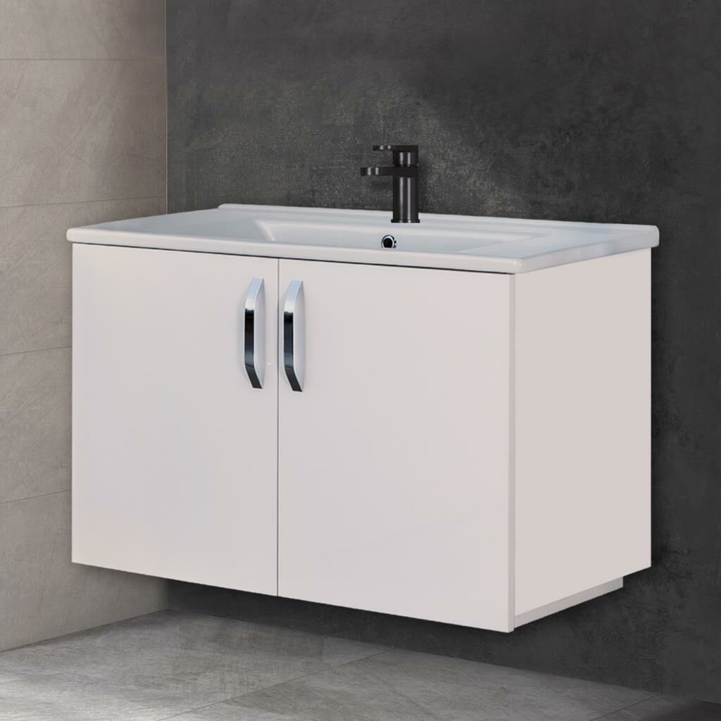 Asmira Lavabolu Alt Dolap - 82 cm - MdfLam Parlak Beyaz