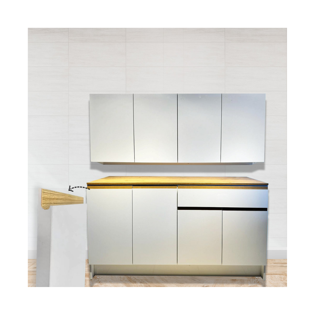 Çok Amaçlı 160 cm J Kulplu Modern Mutfak Dolabı – Meşe (MDF) Tezgahlı - Beyaz (Suntalam) Gövde