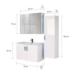 Asmira Banyo Dolabı - 80 cm - 3'lü Set - Beyaz