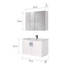 Asmira Banyo Dolabı - 82 cm - 2'li Set - Beyaz