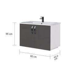 Asmira Lavabolu Alt Dolap - 82 cm - Antrasit Gri