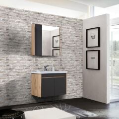 İstanbul Banyo Dolabı - 80 cm - 2'li Set - Meşe - Fırtına Gri