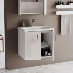 Asmira Lavabolu Alt Dolap - 65 cm - MdfLam Parlak Beyaz