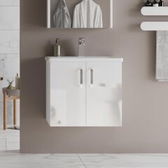 Asmira Lavabolu Alt Dolap - 65 cm - MdfLam Parlak Beyaz