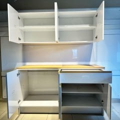 Çok Amaçlı 160 cm J Kulplu Modern Mutfak Dolabı – Meşe (MDF) Tezgahlı - Beyaz (Suntalam) Gövde