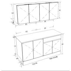 Çok Amaçlı 160 cm J Kulplu Modern Mutfak Dolabı – Meşe (MDF) Tezgahlı - Beyaz (Suntalam) Gövde