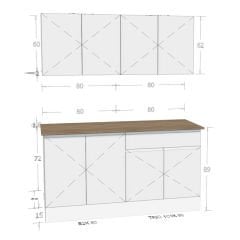 Çok Amaçlı 160 cm J Kulplu Modern Mutfak Dolabı – Meşe (MDF) Tezgahlı - Beyaz (Suntalam) Gövde