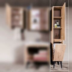 Çamaşır Sepetli Boy Dolabı Kombin - 40 cm - Meşe - Antrasit Gri