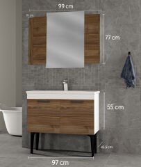 Toronto Banyo Dolabı - 100 cm - 2'li Set - Beyaz Ceviz